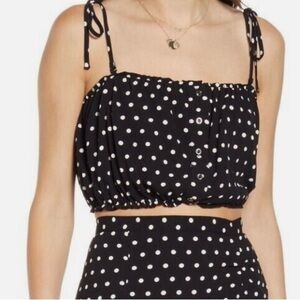 FREE PEOPLE Women's Black Polka Dot Cutie Crossing Button Crop Top Size 0